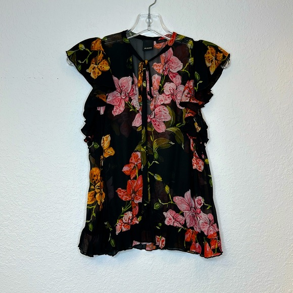 Pinko Black Floral top, repaired Size 2 - Picture 1 of 4